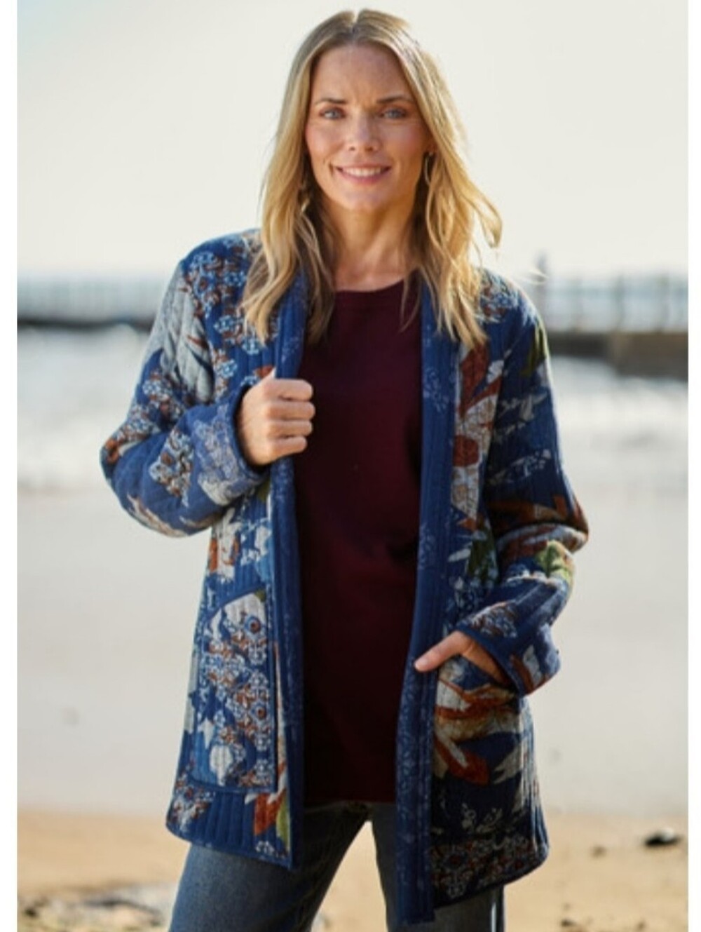 Orientique Naturally Australian blue quilted open-front reversible jacket